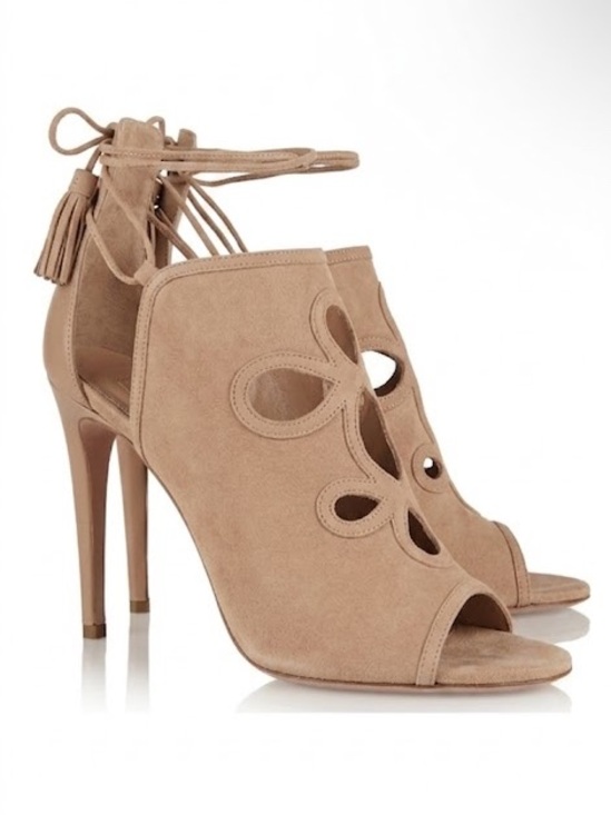 Aquazzura Shoes - Aquazzura Get Me Everywhere Suede Tassel Cutout Tan Nude 105 Heels Size 39